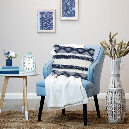 20" Navy Blue And White Fabric Coastal Throw Pillow-8