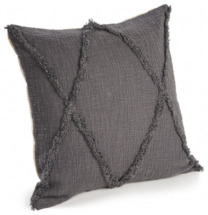 20" X 20" Dark Gray 100% Cotton Geometric Zippered Pillow-3