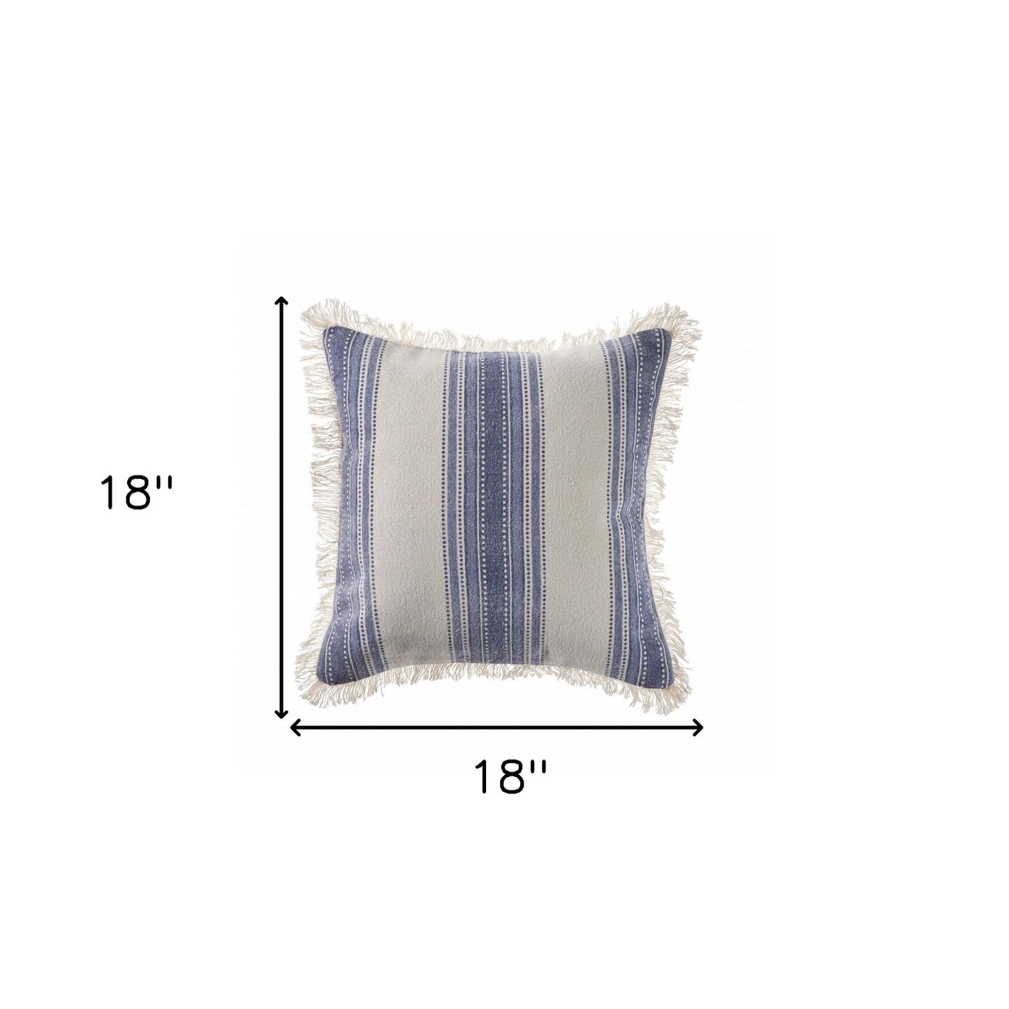 18" Navy Blue And Ivory Cotton Coastal Throw Pillow with Fringe-8