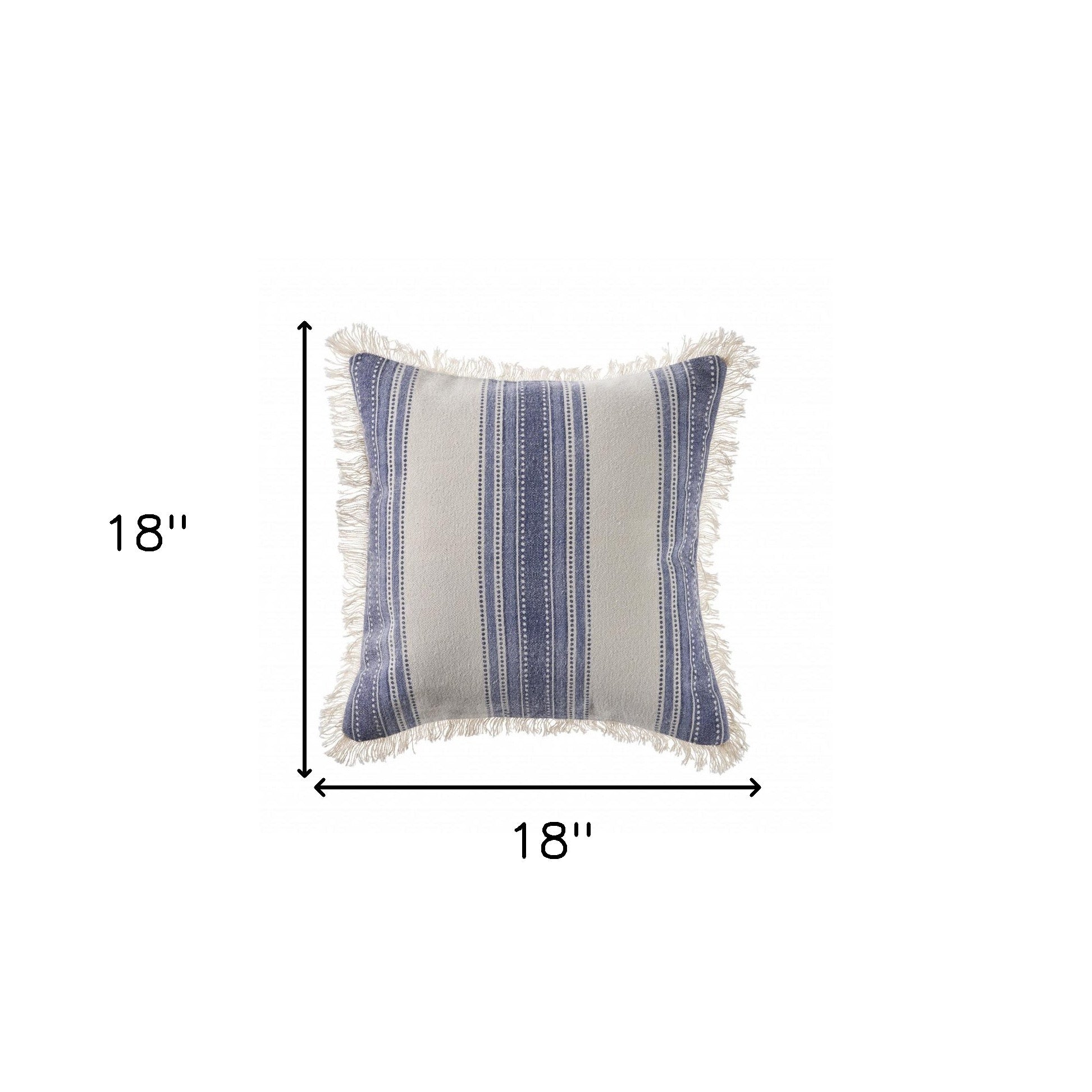 18" Navy Blue And Ivory Cotton Coastal Throw Pillow with Fringe-8