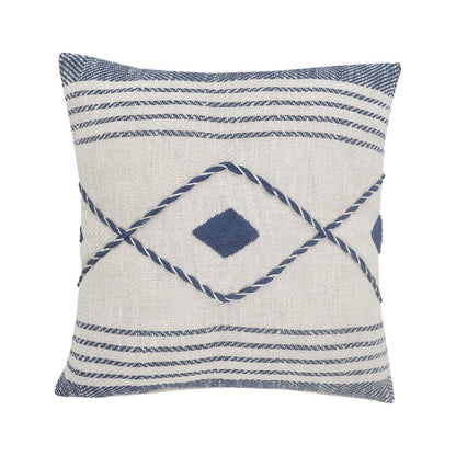 20" Ivory and Blue Coastal Cotton Throw Pillow With Texture-0