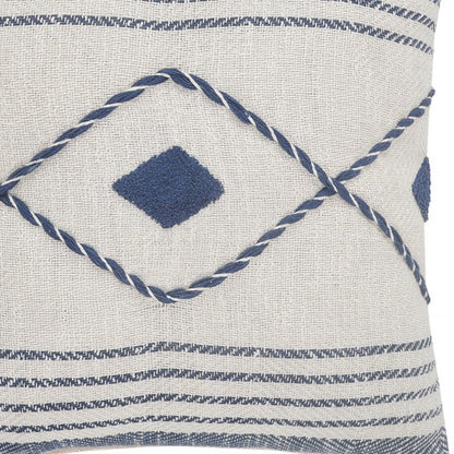 20" Ivory and Blue Coastal Cotton Throw Pillow With Texture-7