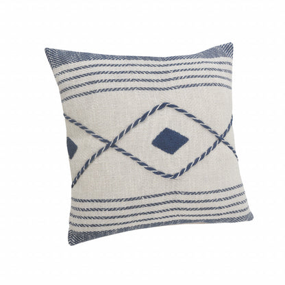 20" Ivory and Blue Coastal Cotton Throw Pillow With Texture-4