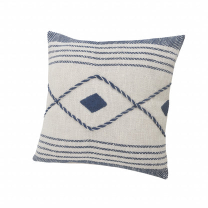 20" Ivory and Blue Coastal Cotton Throw Pillow With Texture-5