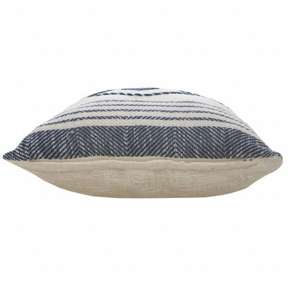 20" Ivory and Blue Coastal Cotton Throw Pillow With Texture-6