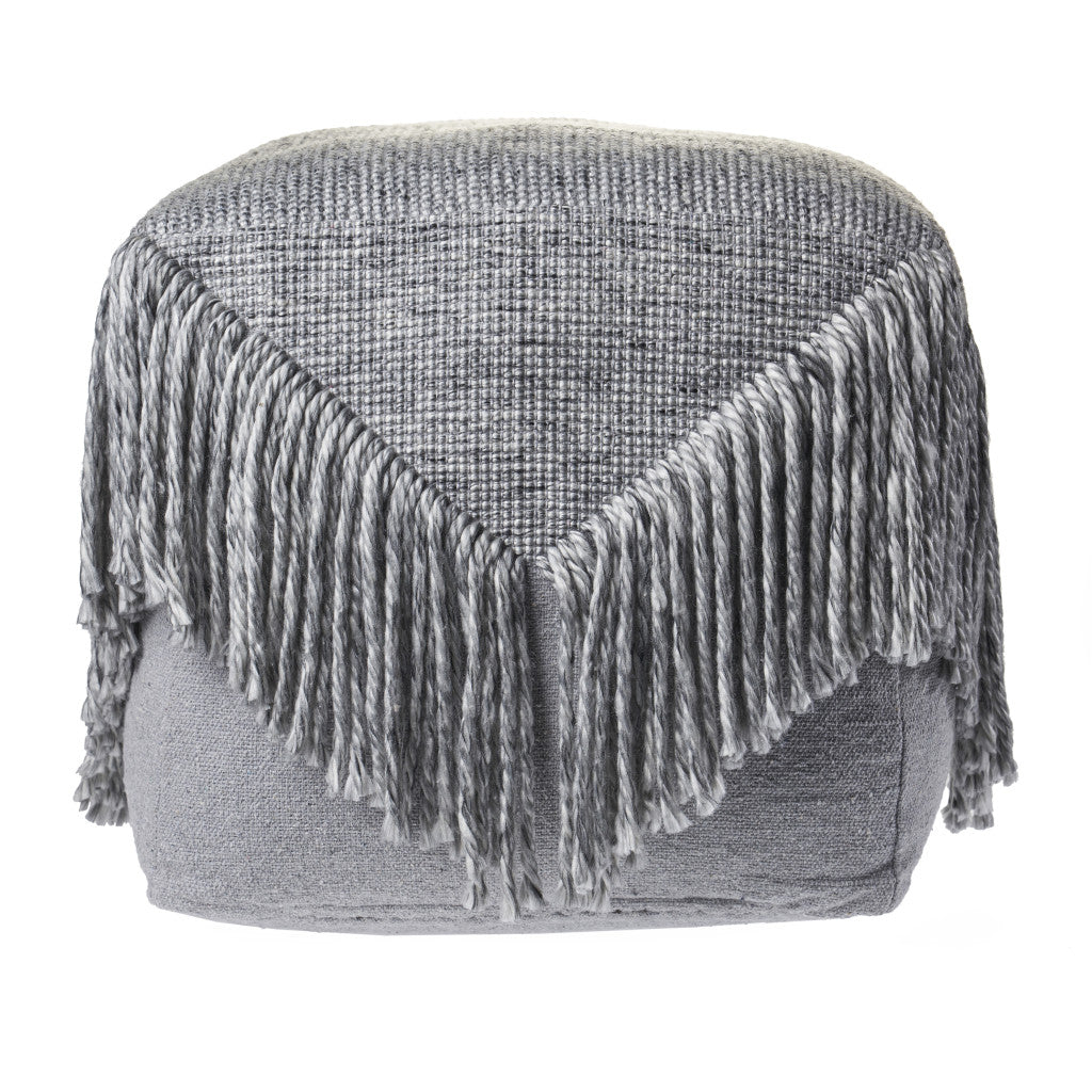 18" Gray Wool Cotton Blend Pouf Ottoman-1