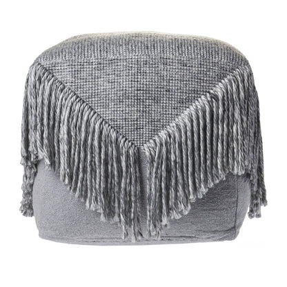 18" Gray Wool Cotton Blend Pouf Ottoman-1