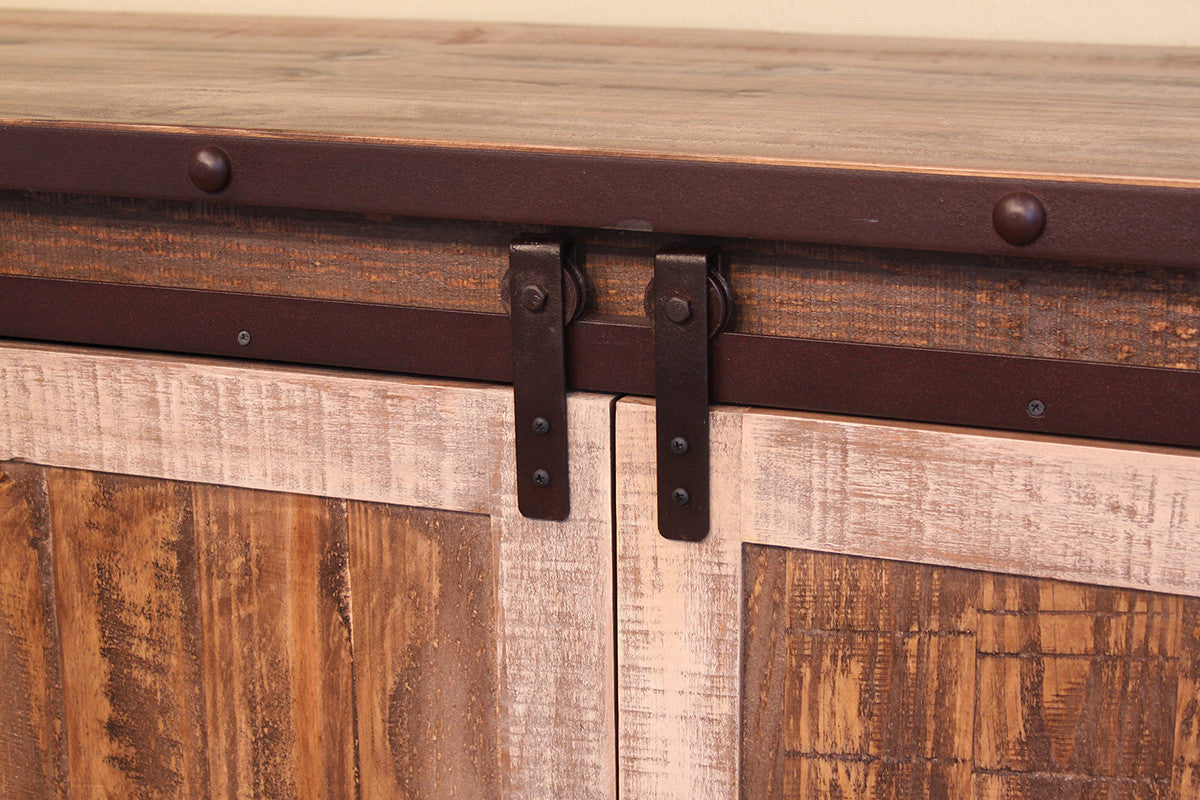 70" Brown Solid Wood Cabinet Enclosed Storage Distressed TV Stand-5