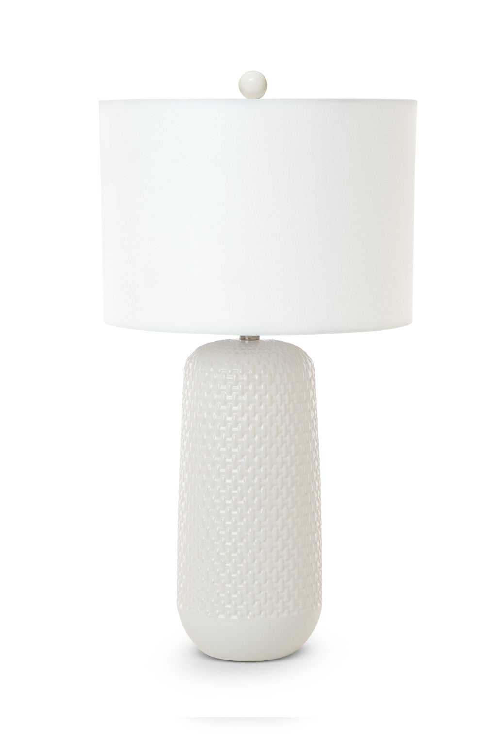 Set of Two 30" White Textured Ceramic Table Lamps With White Drum Shades-2