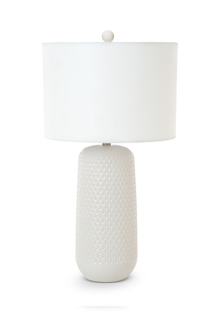 Set of Two 30" White Textured Ceramic Table Lamps With White Drum Shades-2