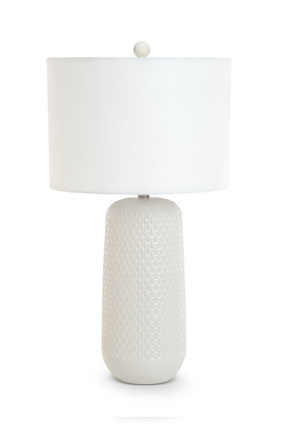 Set of Two 30" White Textured Ceramic Table Lamps With White Drum Shades-3