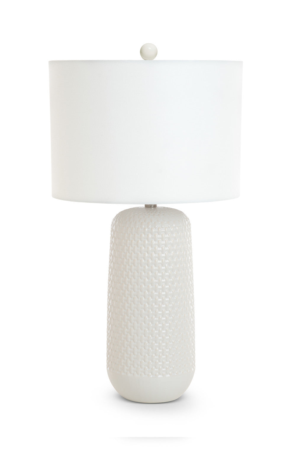 Set of Two 30" White Textured Ceramic Table Lamps With White Drum Shades-4