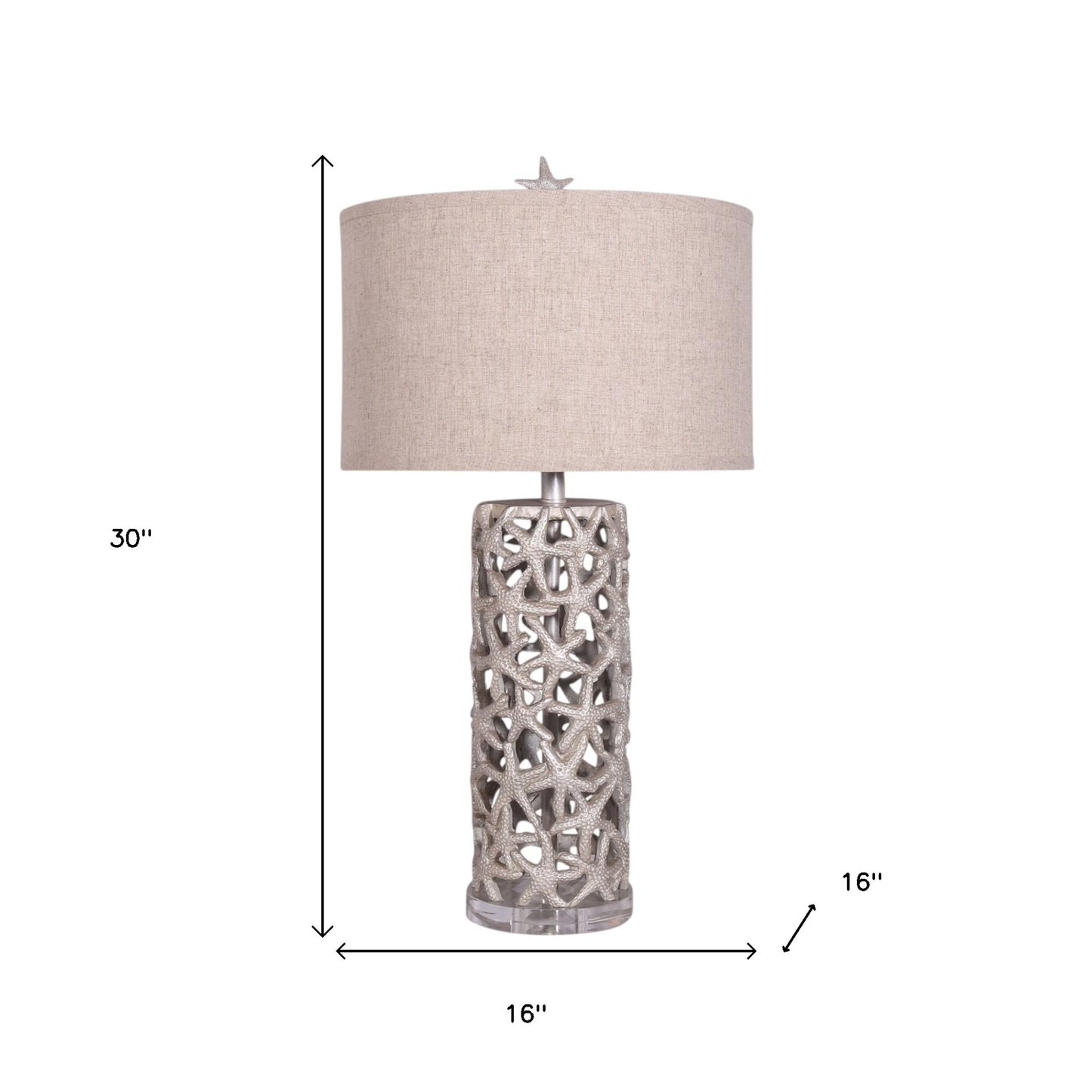 Set of Two 30" Silver Coastal Starfish Table Lamps With Beige Drum Shades-8