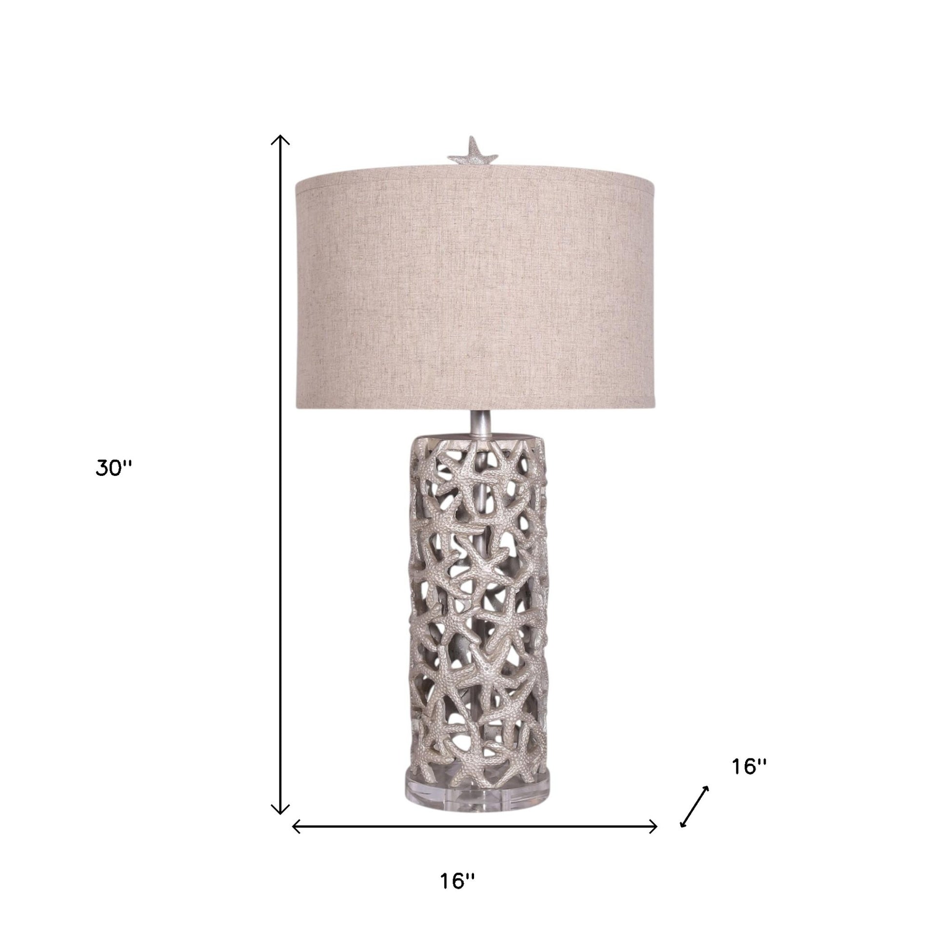 Set of Two 30" Silver Coastal Starfish Table Lamps With Beige Drum Shades-8