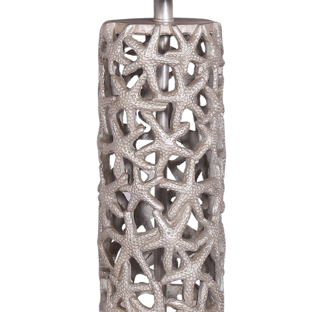 Set of Two 30" Silver Coastal Starfish Table Lamps With Beige Drum Shades-5