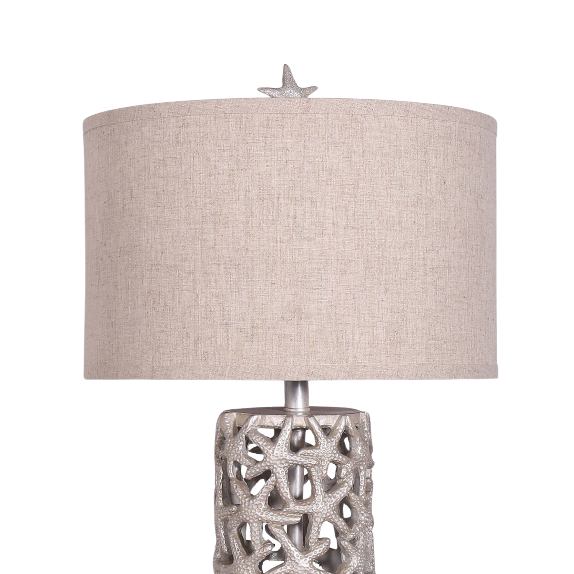 Set of Two 30" Silver Coastal Starfish Table Lamps With Beige Drum Shades-2
