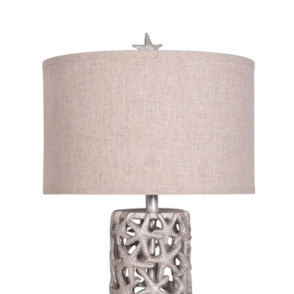 Set of Two 30" Silver Coastal Starfish Table Lamps With Beige Drum Shades-2