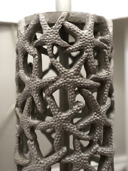 Set of Two 30" Silver Coastal Starfish Table Lamps With Beige Drum Shades-6