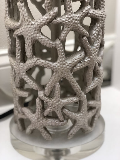 Set of Two 30" Silver Coastal Starfish Table Lamps With Beige Drum Shades-7