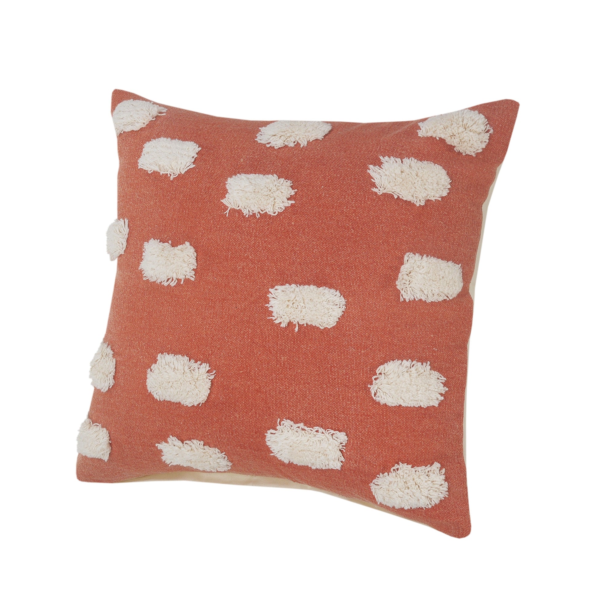Set of Two 20" Orange And Natural And Orange Polka Dot Cotton Throw Pillows with Pompoms-2