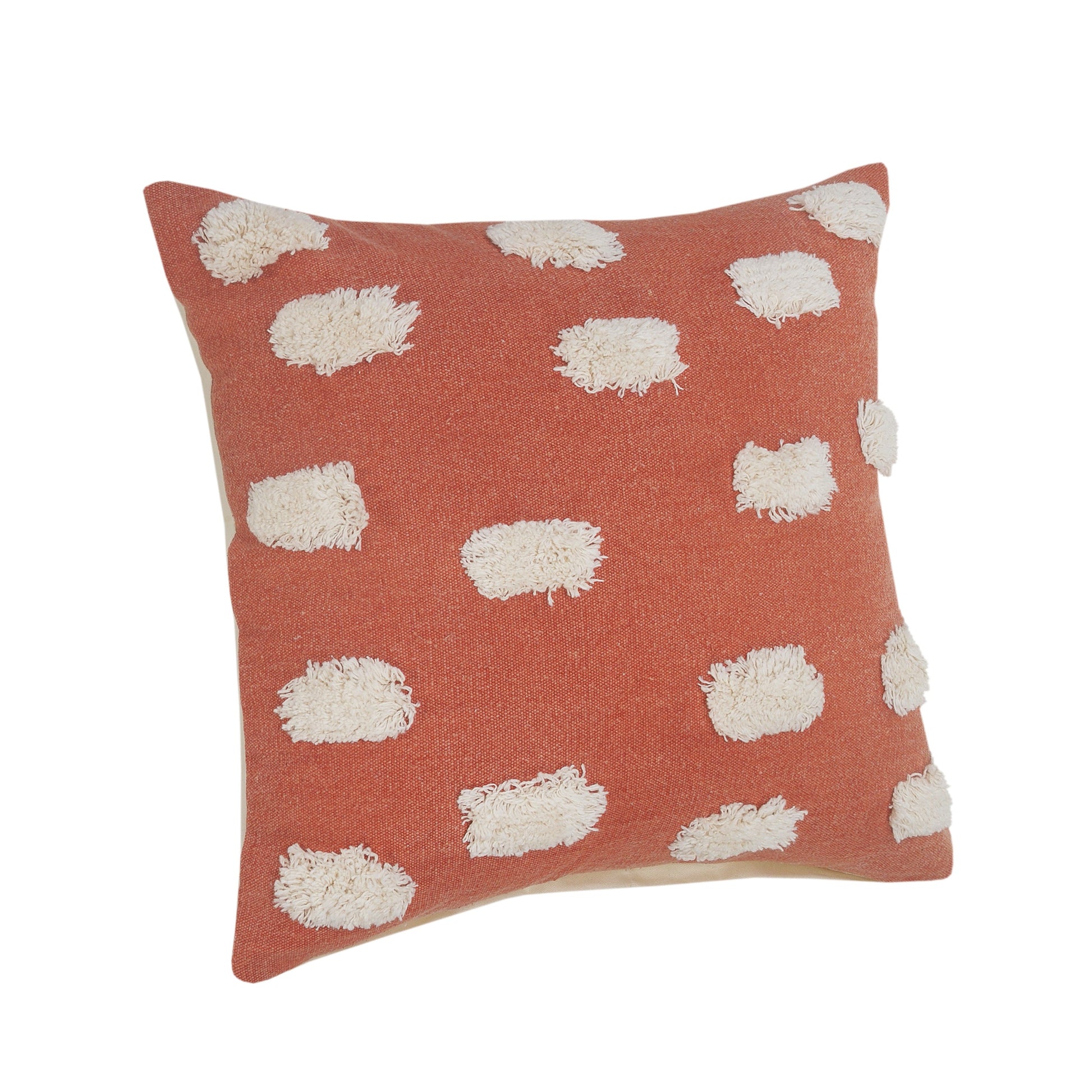 Set of Two 20" Orange And Natural And Orange Polka Dot Cotton Throw Pillows with Pompoms-4