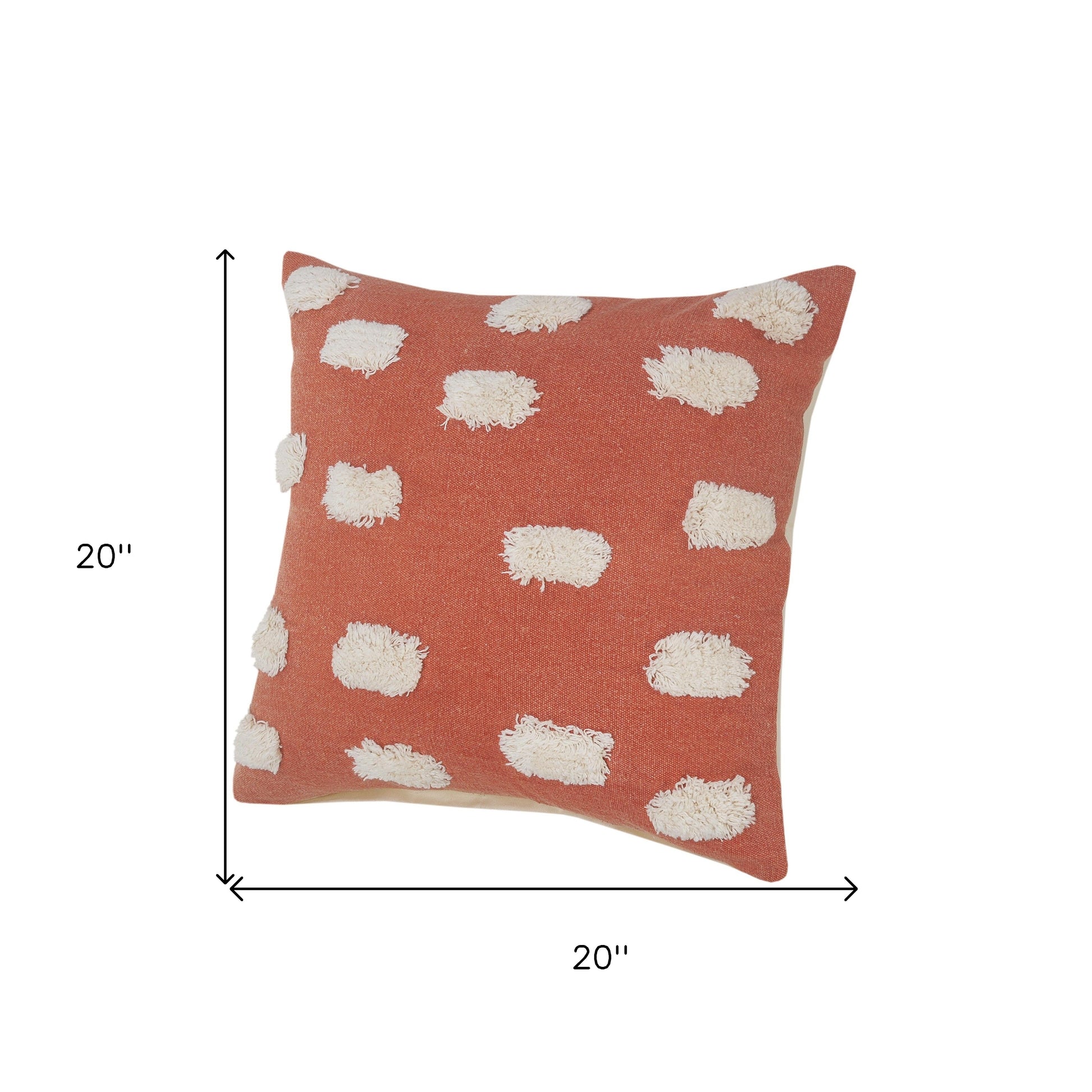 Set of Two 20" Orange And Natural And Orange Polka Dot Cotton Throw Pillows with Pompoms-7
