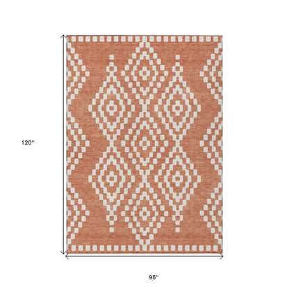 8' X 10' Salmon And Ivory Geometric Washable Indoor Outdoor Area Rug-2