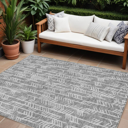 8' X 10' Gray And Silver Tribal Washable Indoor Outdoor Area Rug-0