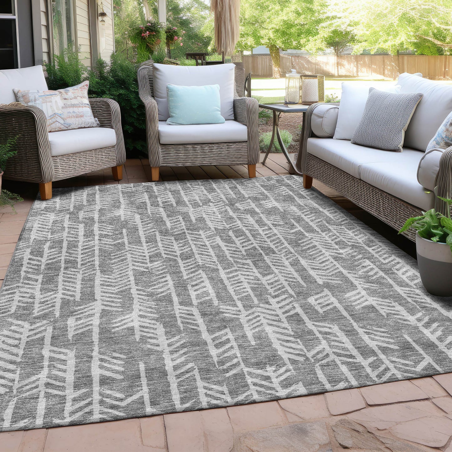 8' X 10' Gray And Silver Tribal Washable Indoor Outdoor Area Rug-7