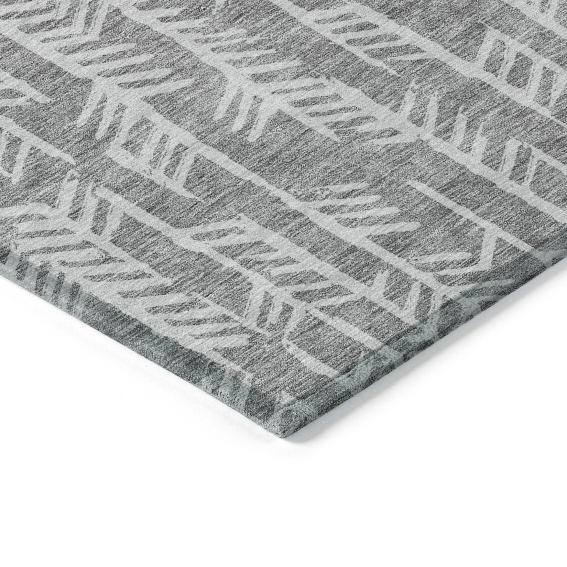 8' X 10' Gray And Silver Tribal Washable Indoor Outdoor Area Rug-4