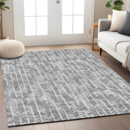 8' X 10' Gray And Silver Tribal Washable Indoor Outdoor Area Rug-8