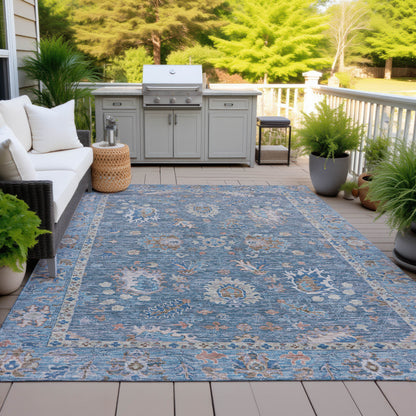 5' X 8' Blue And Beige Floral Washable Indoor Outdoor Area Rug-7