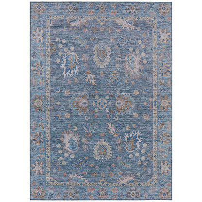 5' X 8' Blue And Beige Floral Washable Indoor Outdoor Area Rug-1