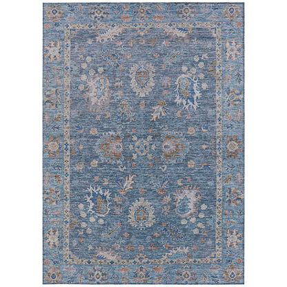 5' X 8' Blue And Beige Floral Washable Indoor Outdoor Area Rug-6