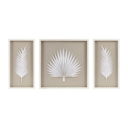 Framed Rice Paper Palm Leaves 3-piece Shadowbox Wall Decor-0