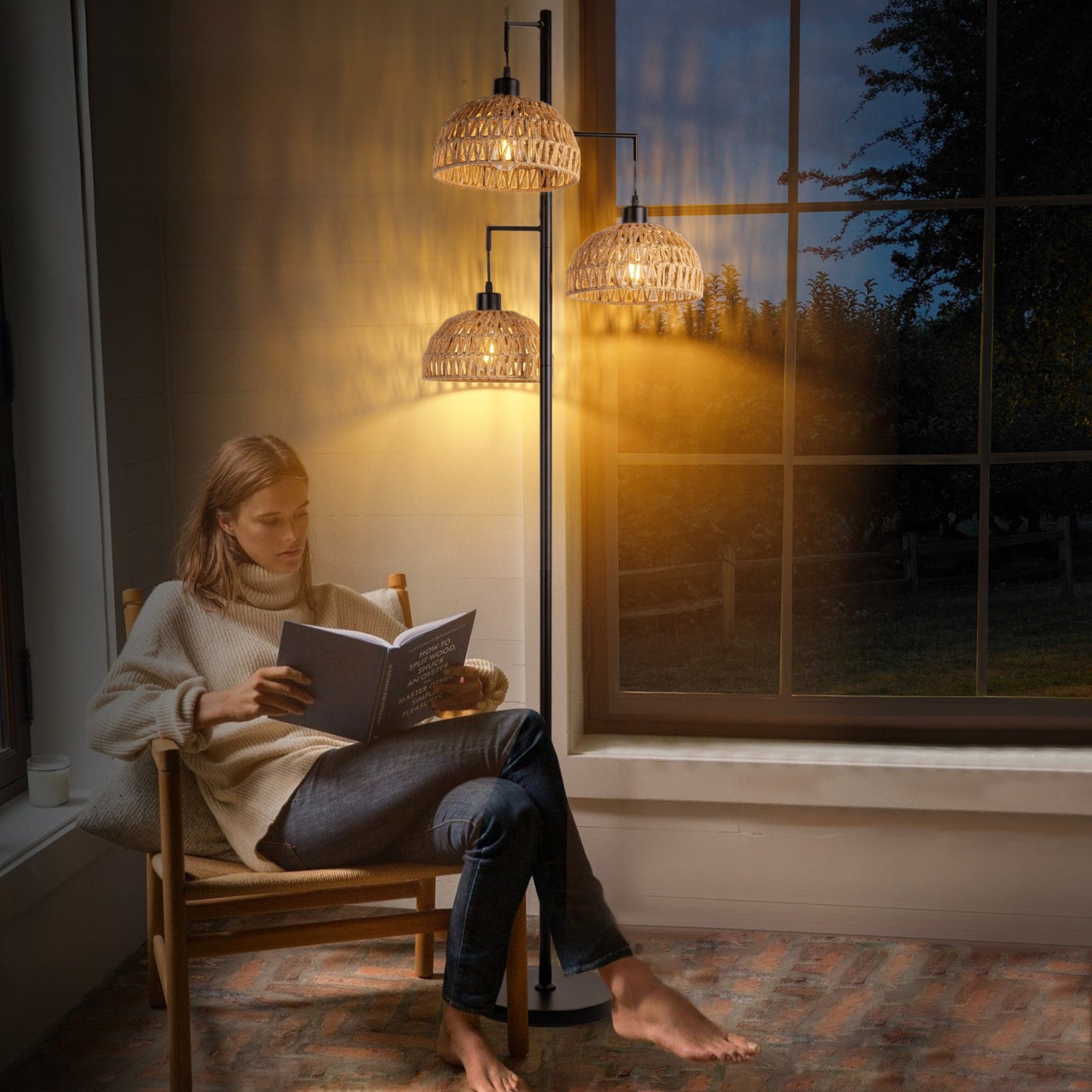 Indoor Boho Rattan Floor Lamp-1