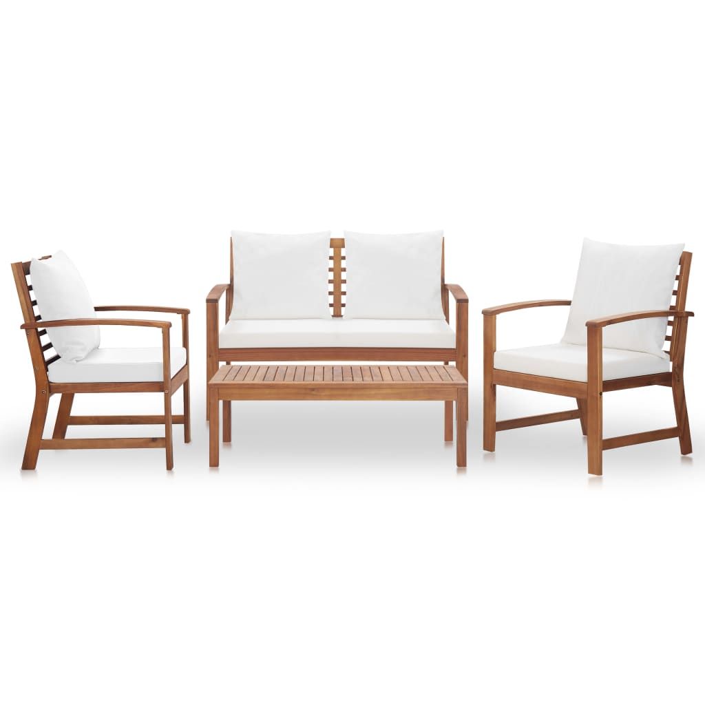 4 Piece Garden Lounge Set with Cushions Solid Acacia Wood-1