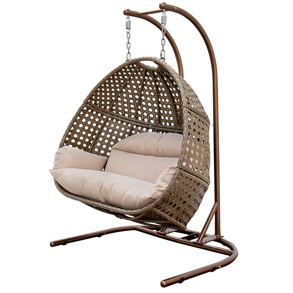 Brown Wicker Hanging Double-Seat Swing Chair-2