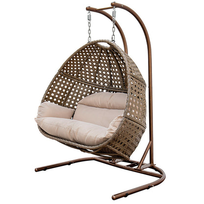 Brown Wicker Hanging Double-Seat Swing Chair-2