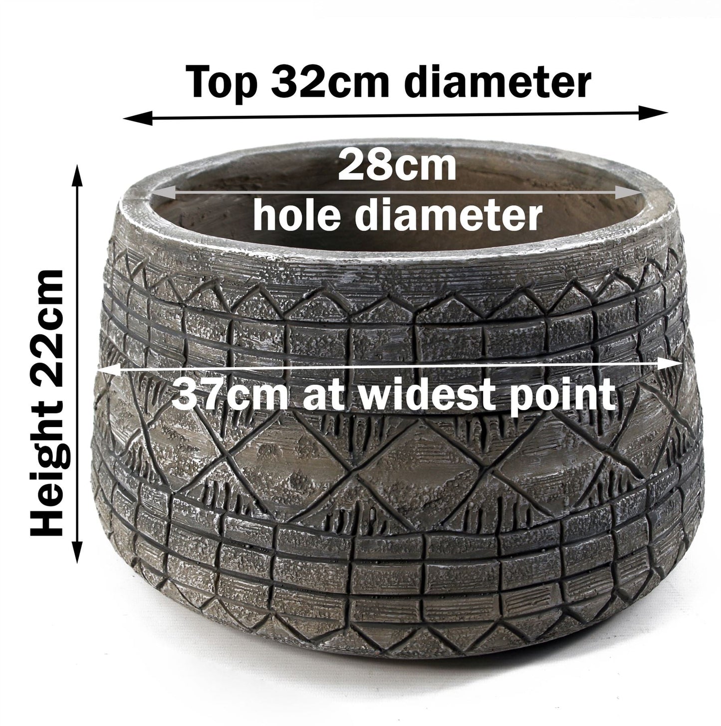 Large Planters Plant Pots Large Grey Gliese Embossed Planter 22cm x 37cm Botanik-2