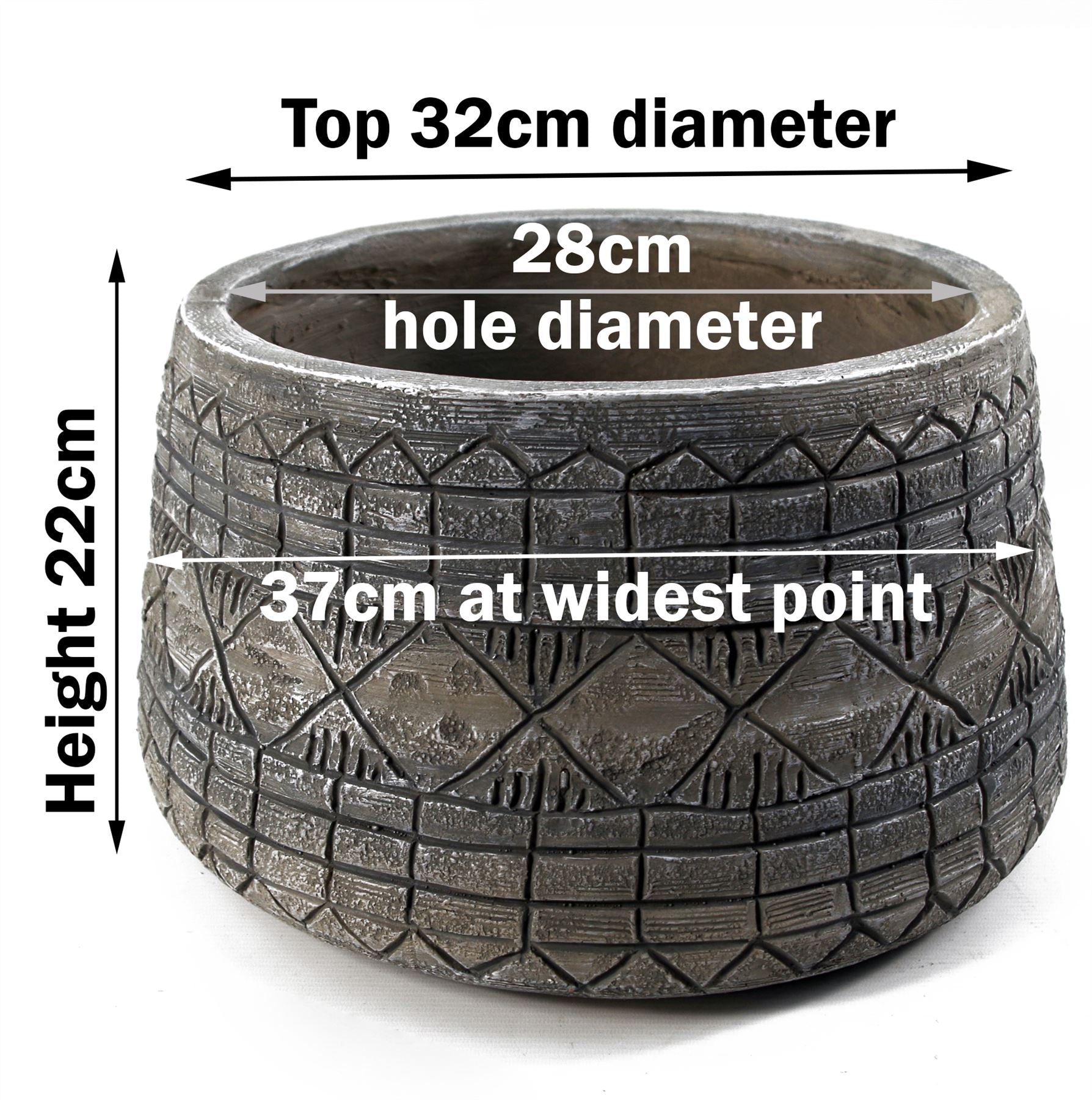 Large Planters Plant Pots Large Grey Gliese Embossed Planter 22cm x 37cm Botanik-2