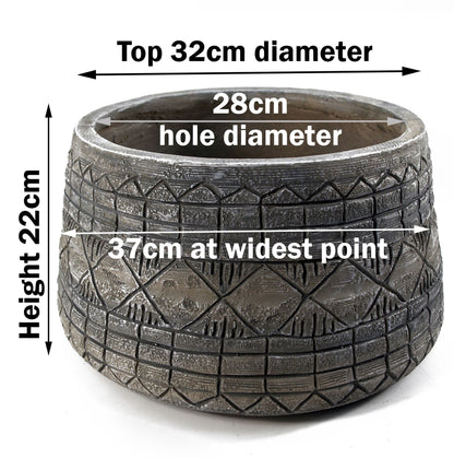 Large Planters Plant Pots Large Grey Gliese Embossed Planter 22cm x 37cm Botanik-2